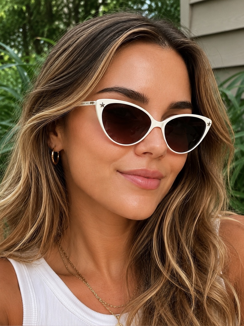 MANGO Cat Eye Porcelain White Sunglasses Resin Frame